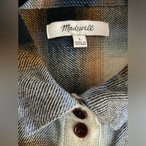 Madewell Size L Flannel Westlake Shirt in Allen Plaid in Haze Plaid Wispy Cloud - Picture 7 of 8